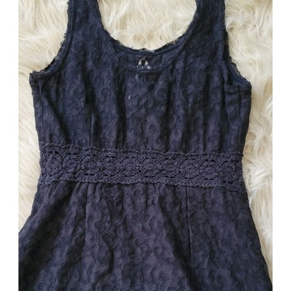 FREE PEOPLE Women's Black Lace Trim Mini Dress Crotchet Neck Boho Size XS